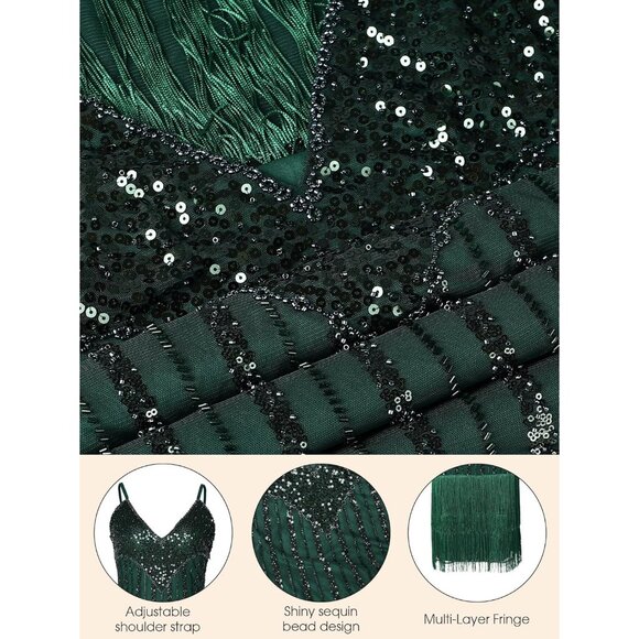 Women's 1920s Flapper Dress Sequin Fringe Roaring 20s Elegant Party - Picture 4 of 6